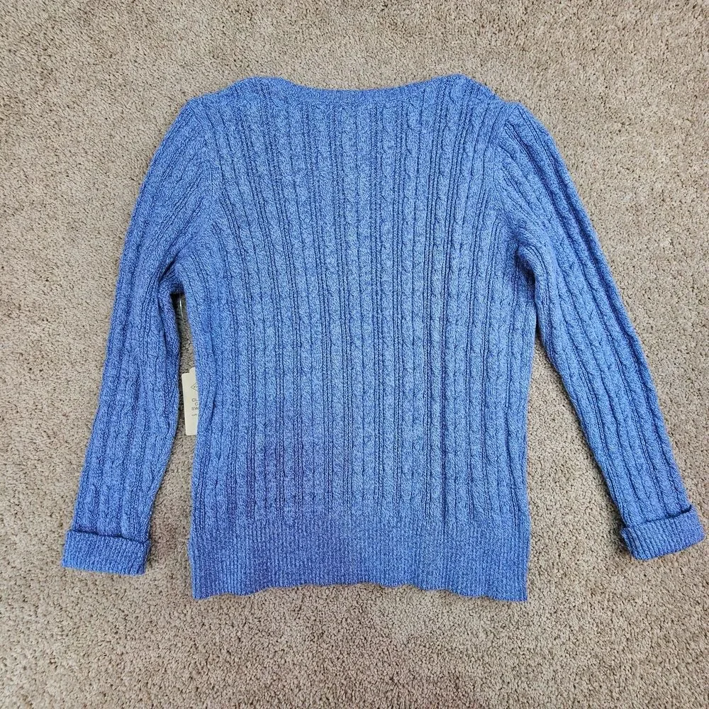 St Johns Bay Cable Knit Sweater Womens XL Blue Marl Cotton Pullover NWT